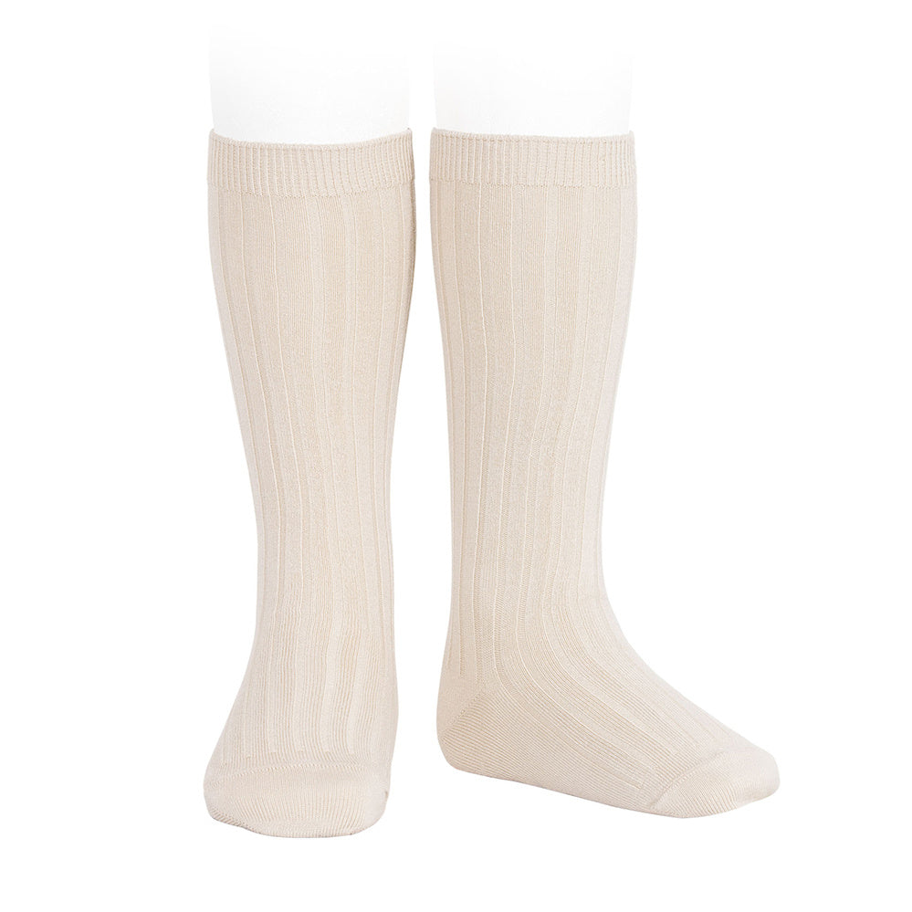 basic rib knee high socks - linen