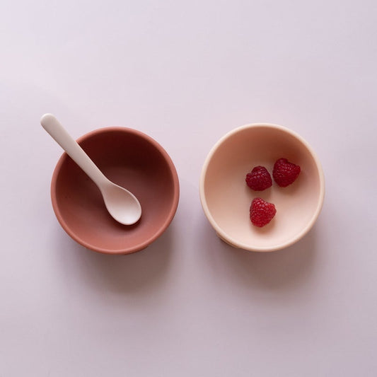 set van 2 silicone kommen met zuignap - blush/terracotta