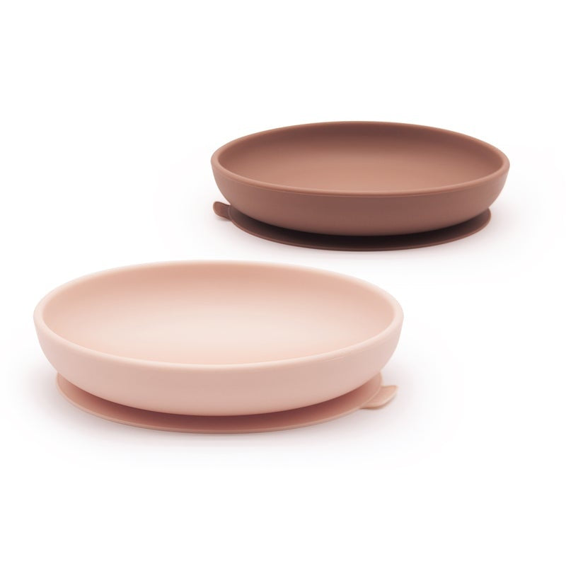 set van 2 silicone borden met zuignap - blush/terracotta