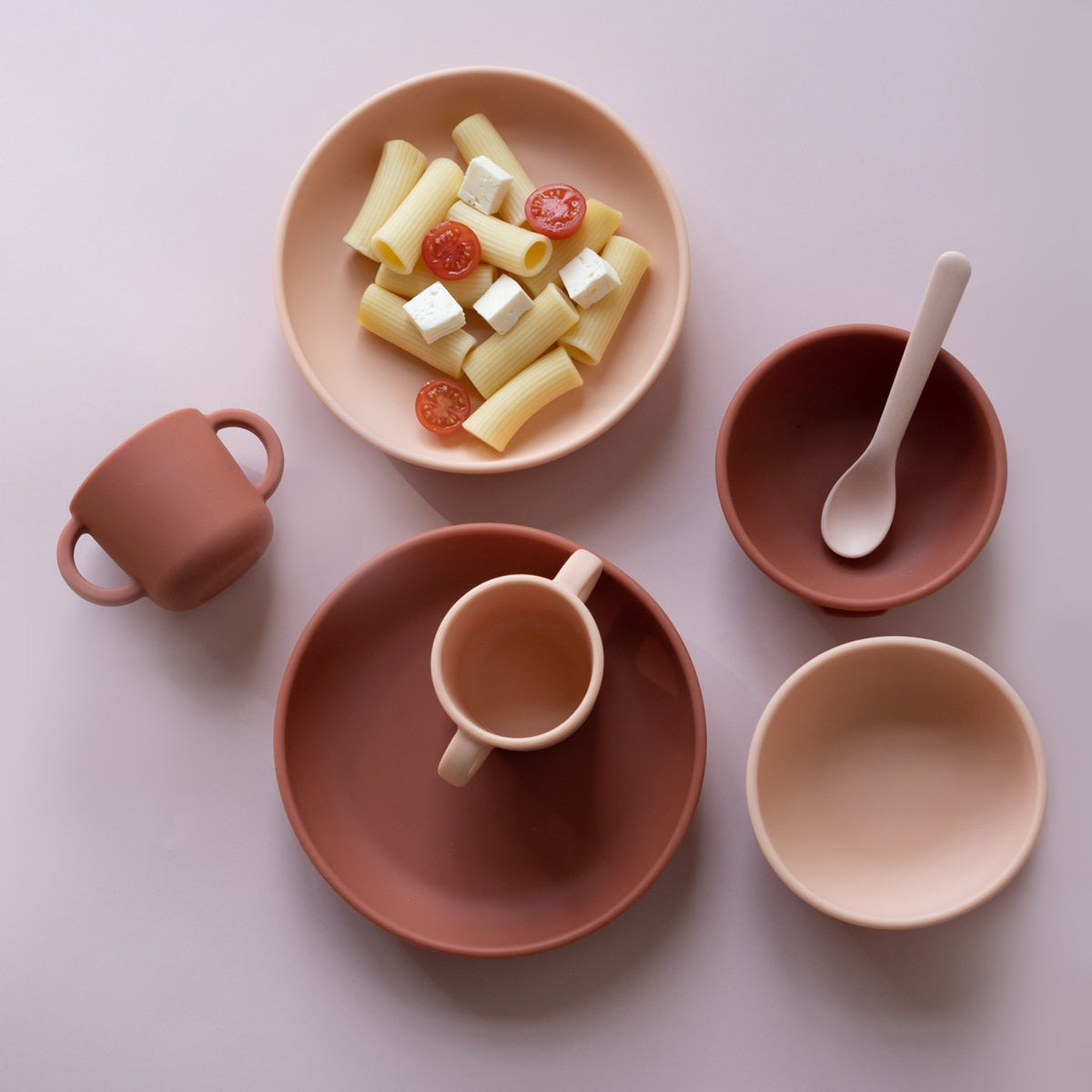 set van 2 silicone borden met zuignap - blush/terracotta