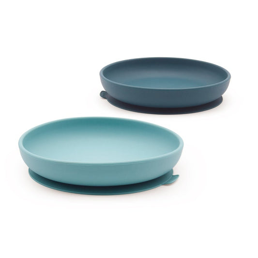 set van 2 silicone borden met zuignap - blue abyss/lagoon