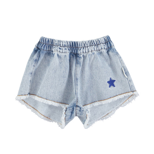 shorts with fringes - washed blue denim